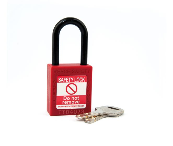  RED Plastic Shackle safety padlock keyed alike to KA30003