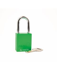 Aluminium bodied safety padlock with steel shackle-green-Keyed to Differ