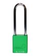 Aluminium bodied safety padlock with steel shackle-green-Keyed to Differ-long