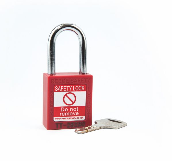 RED Steel Shackle safety padlock keyed differently