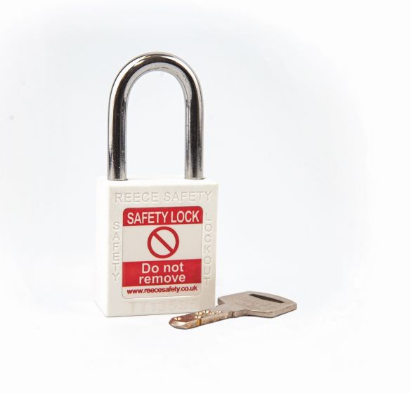 WHITE Steel Shackle safety padlock keyed alike to KA30009