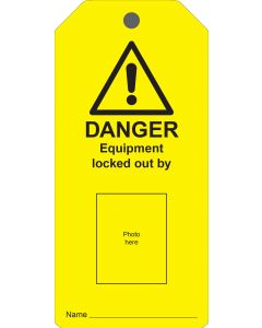 Self-Laminating Photo ID Lockout Tag - 'Danger Do Not Operate This Equipment Locked Out' - 10 Pack